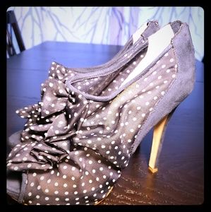 Peep Toe High Heel Booties - Sheer Polka Dot Frill